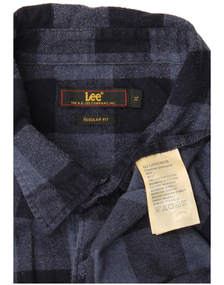 Lee Herre Regular Fit Flannel Shirt XL Navy Blue Gingham Cotton