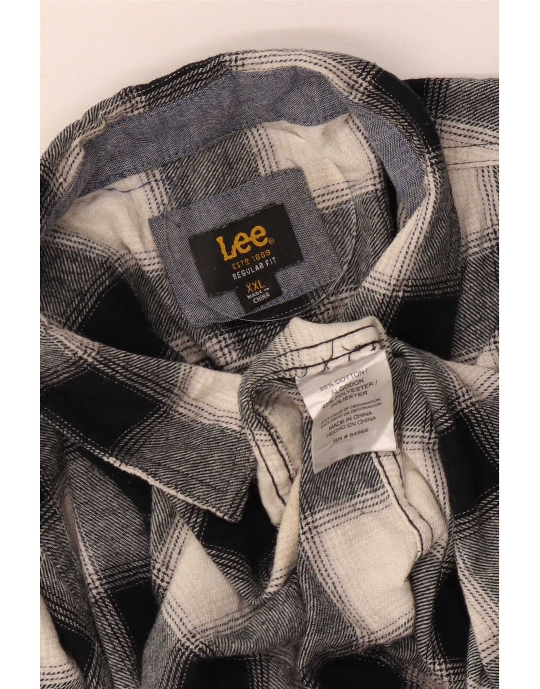Lee Herre Regular Fit Flanellskjorte 2XL sort ternet bomuld
