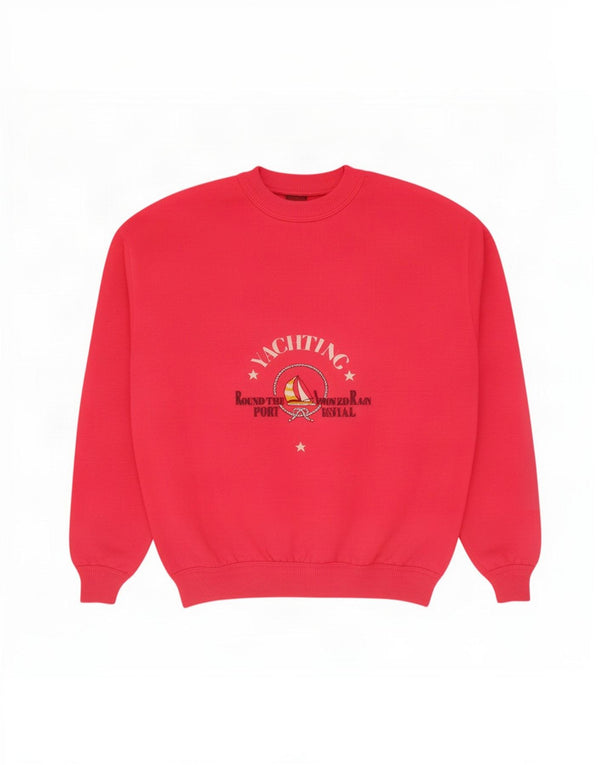 Vintage Dame Grafisk Sweatshirt Jumper UK 16 Stor Rød Bomuld