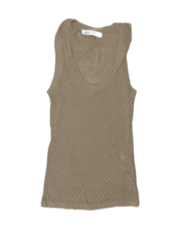 Zara Dame See Through Vest Top UK 12 Medium Beige Viscose