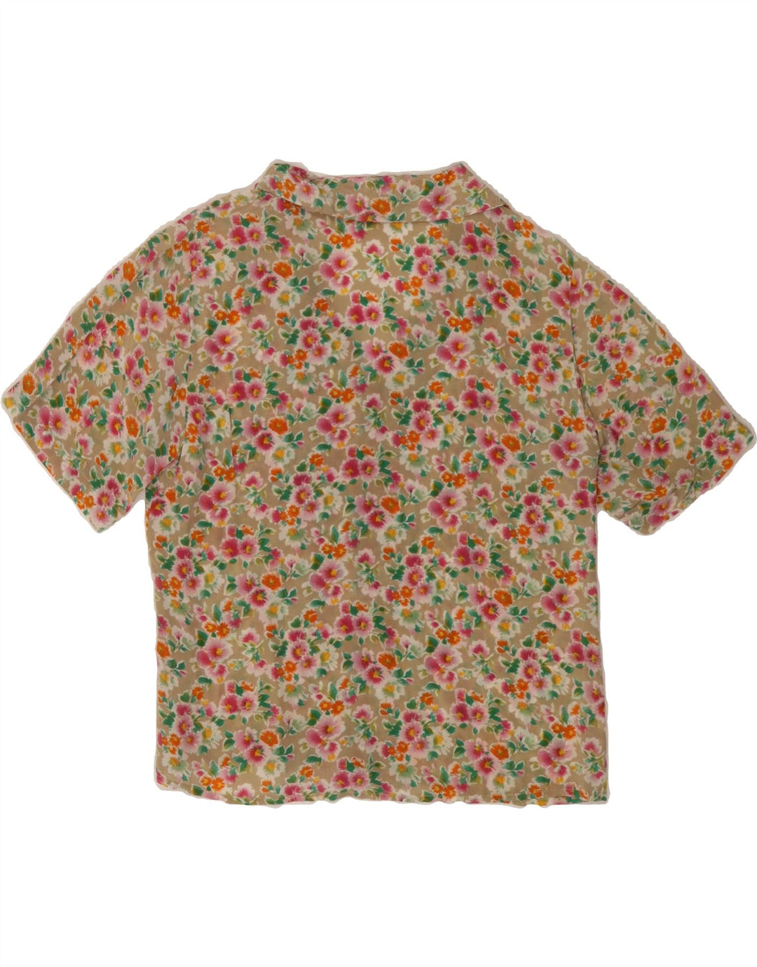 VINTAGE Womens Short Sleeve Shirt UK 12 Medium Beige Floral Vintage Vintage and Second-Hand Vintage from Messina Hembry 