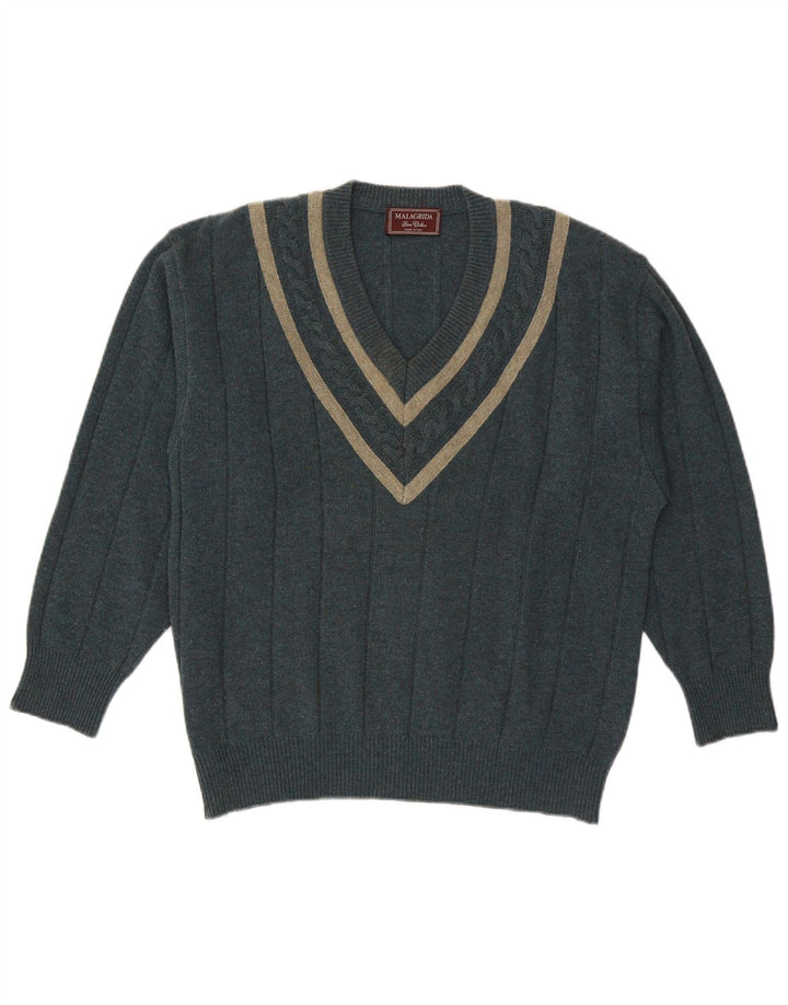 MALAGRIDA Herre V-hals sweater Stor grøn uld