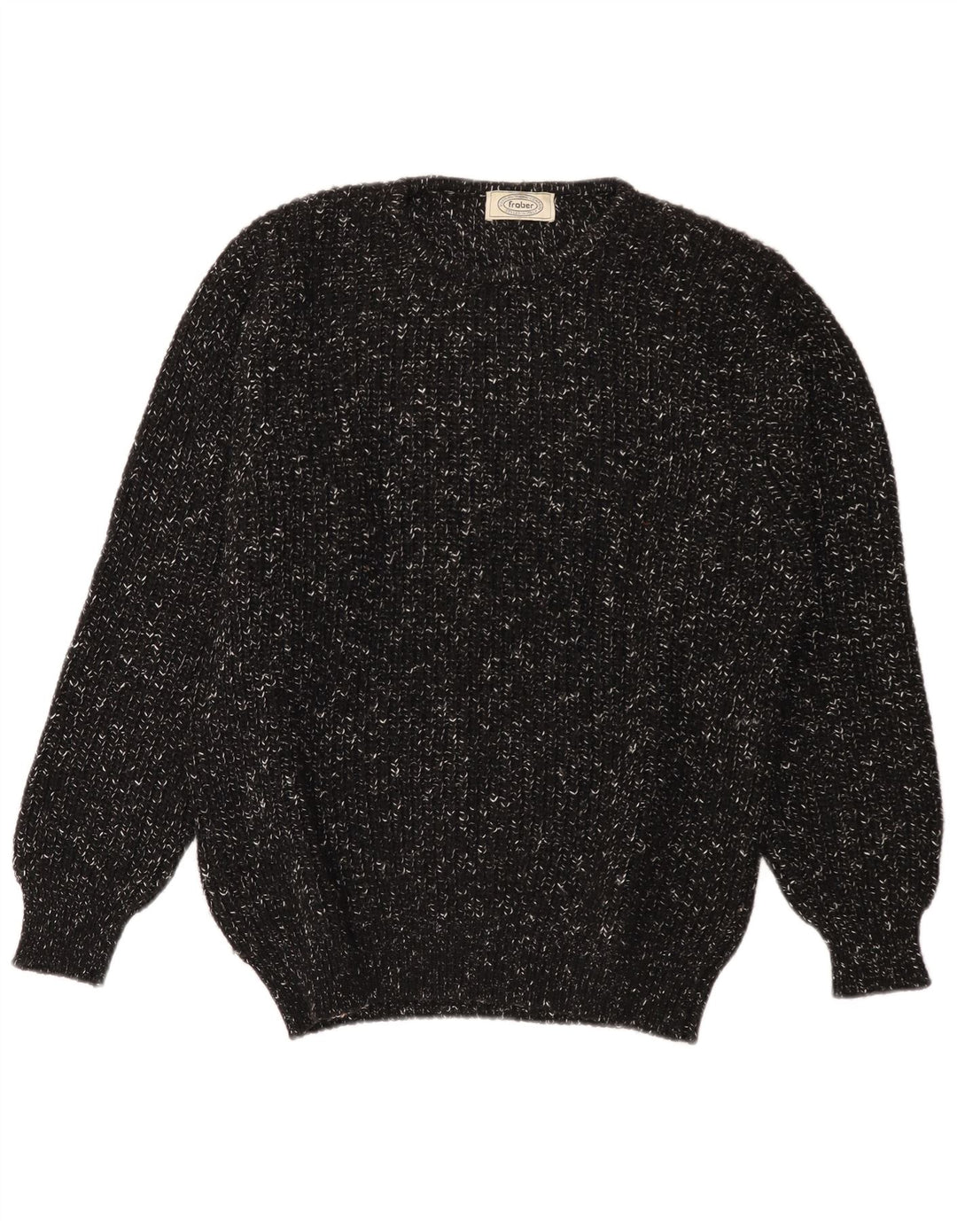 Vintage sweater med rund hals til mænd XL sort flækket uld