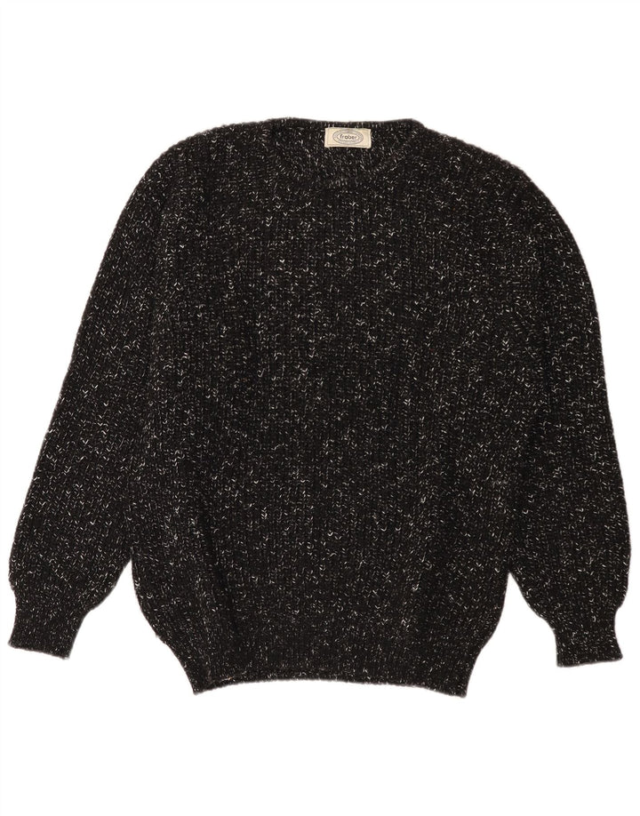 Vintage sweater med rund hals til mænd XL sort flækket uld