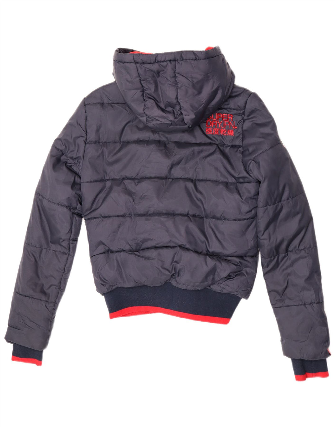 Superdry Polstret hættejakke til mænd UK 10 Small Navy Blue Colourblock