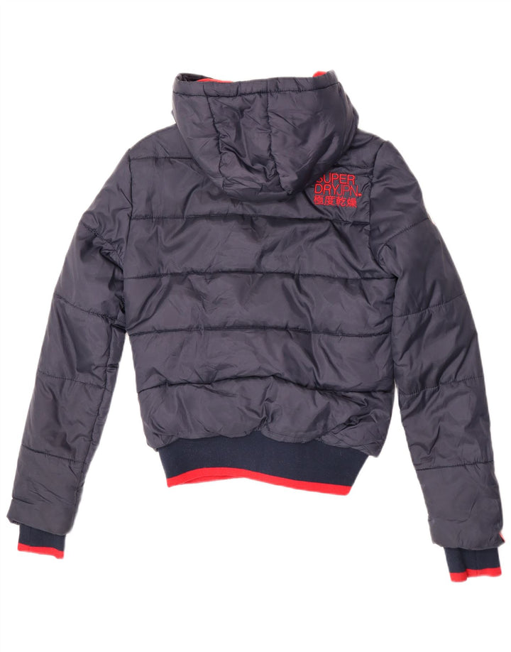 Superdry Polstret hættejakke til mænd UK 10 Small Navy Blue Colourblock