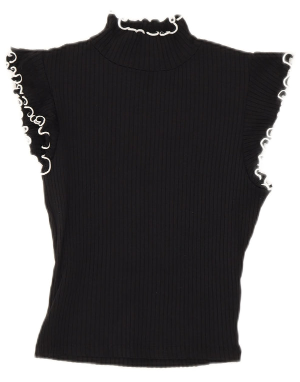 Zara Womens Crop Bluse Top UK 8 Small Black Polyamide