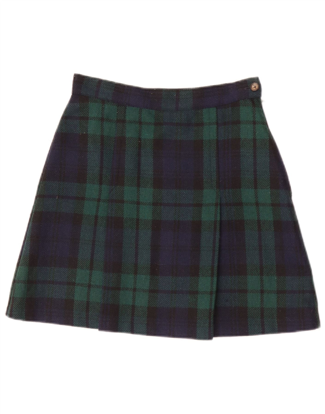 Benetton Dame Mini Nederdel IT 40 Lille W26 Grøn Plaid Akryl