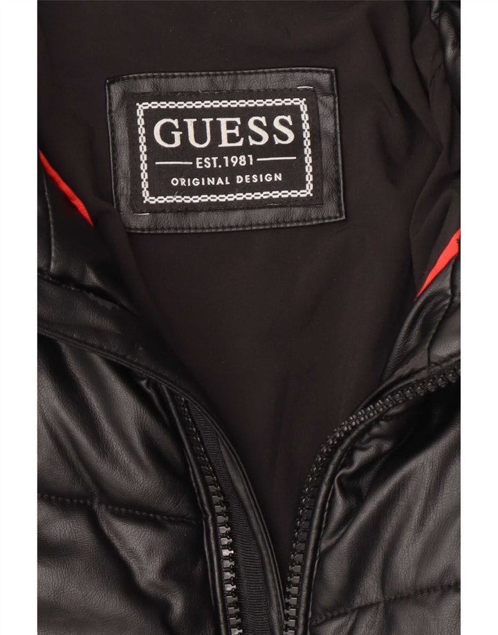 Guess Herre imiteret læder polstret jakke EU 48 Medium Sort polyurethan
