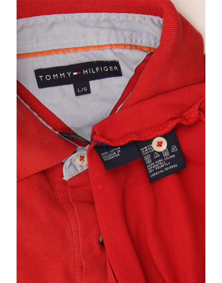 TOMMY HILFIGER Mens Polo Shirt Large Red Cotton Vintage Tommy Hilfiger and Second-Hand Tommy Hilfiger from Messina Hembry 