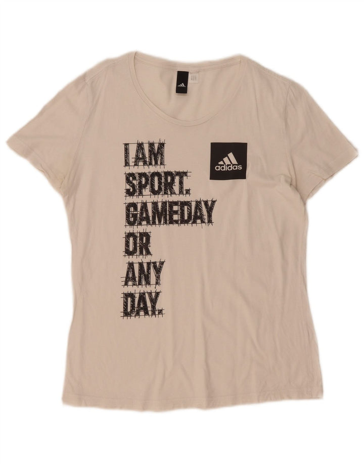Adidas Dame Grafisk T-Shirt Top UK 14 Medium White