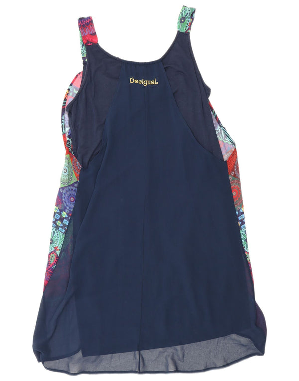 Desigual Womens Graphic Sleeveless Sundress EU 44 XL Navy Blue Geometric