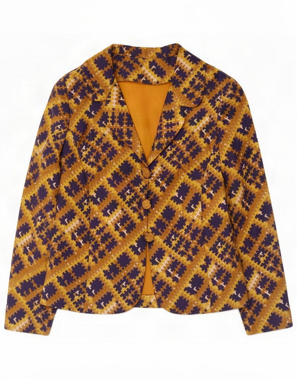 Vintage Dame 3-knaps blazerjakke UK 12 Medium Gul Geometric