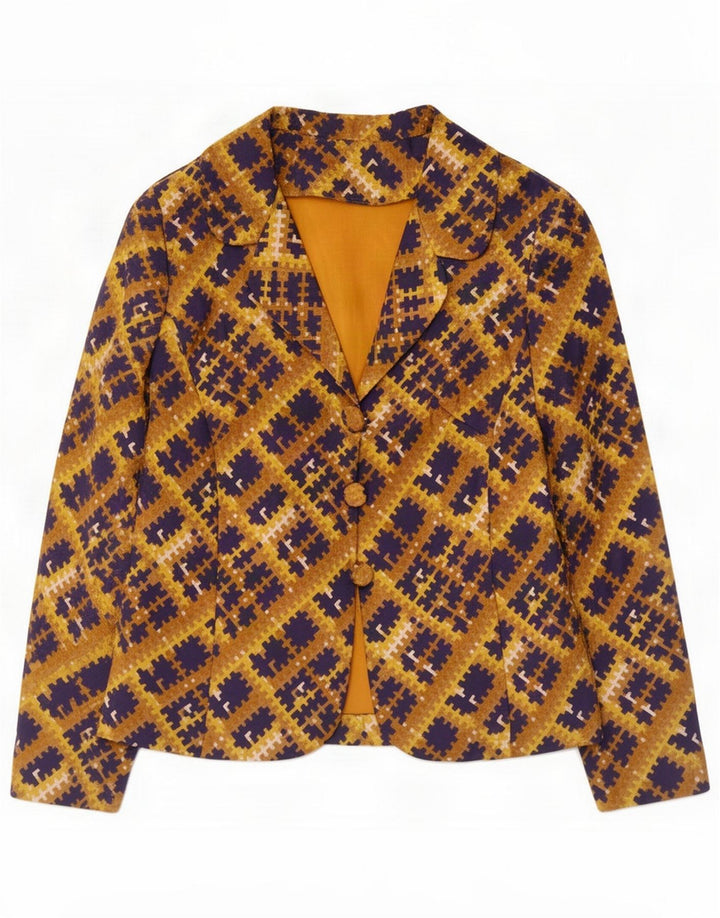 Vintage Dame 3-knaps blazerjakke UK 12 Medium Gul Geometric