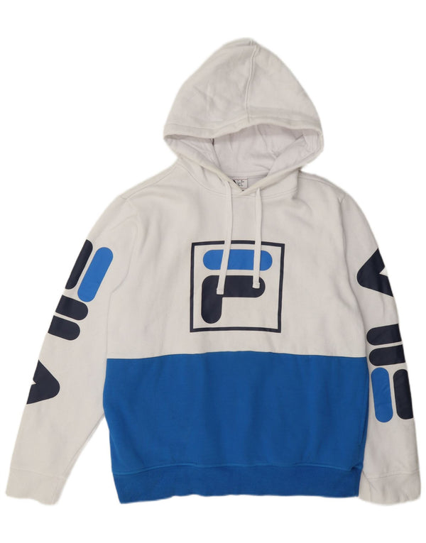 Fila Mens Graphic Hoodie Jumper Small White Colourblock Cotton