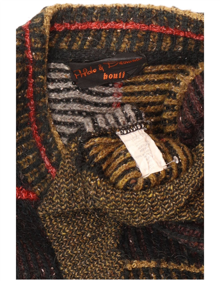 Vintage herre V-hals sweater stor flerfarvet stribet uld