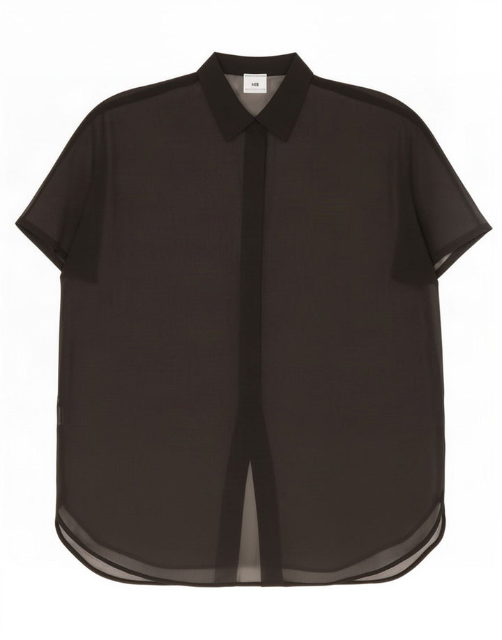 Benetton Dame Oversized Se Through Shirt Bluse UK 14 Medium Black