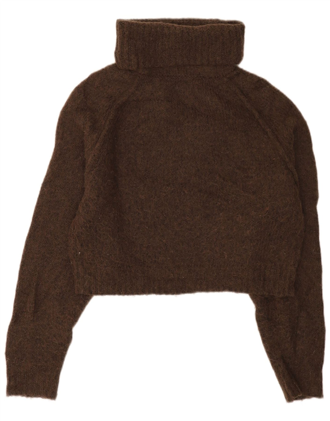 Zara Womens Crop Roll Neck Jumper Sweater UK 14 Medium Brown Polyester