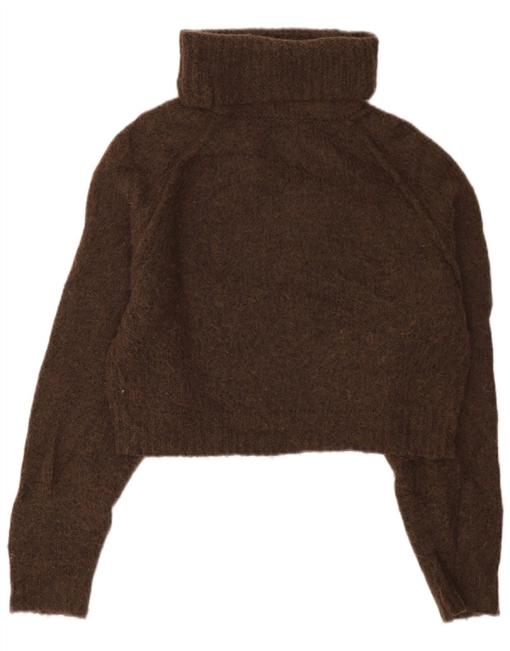 Zara Womens Crop Roll Neck Jumper Sweater UK 14 Medium Brown Polyester