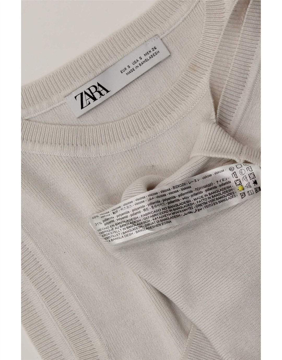 Zara Dame Pullover Crop Top UK 8 Small Off White Viscose