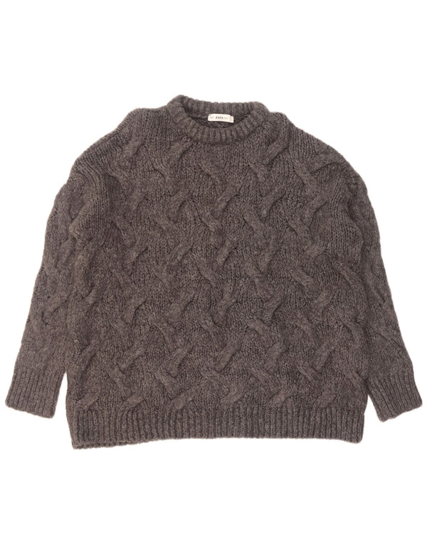 Zara Herre Loose Fit Crew Neck Jumper Sweater Small Grå Akryl