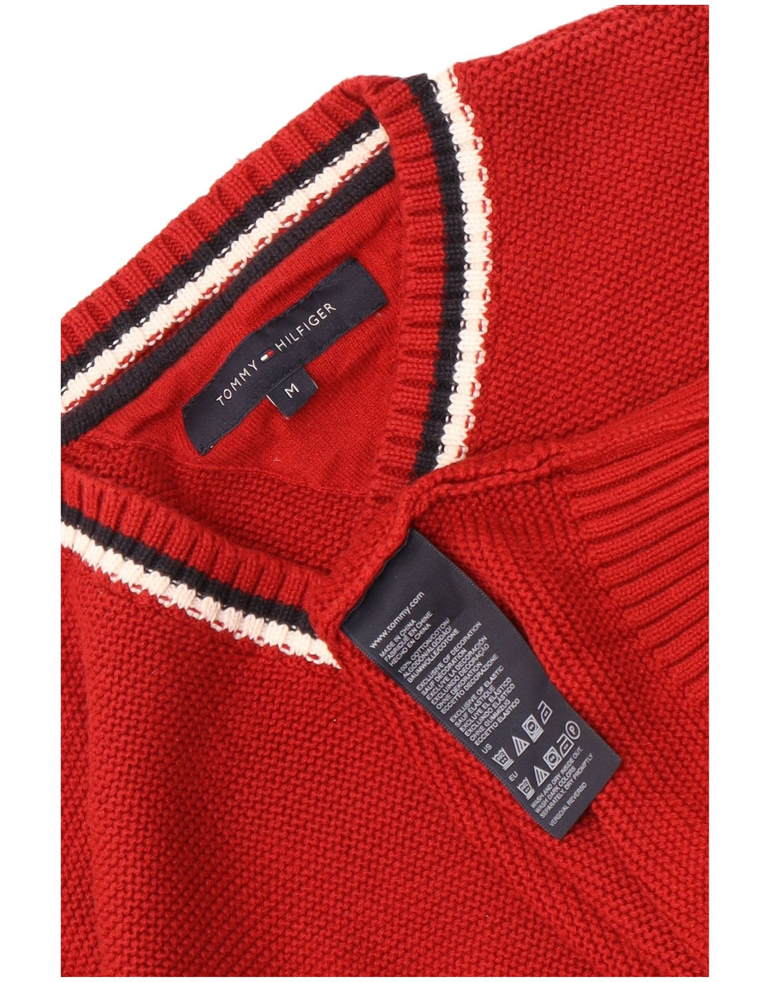 Tommy Hilfiger Herre V-hals sweater Medium Rød Colourblock Bomuld