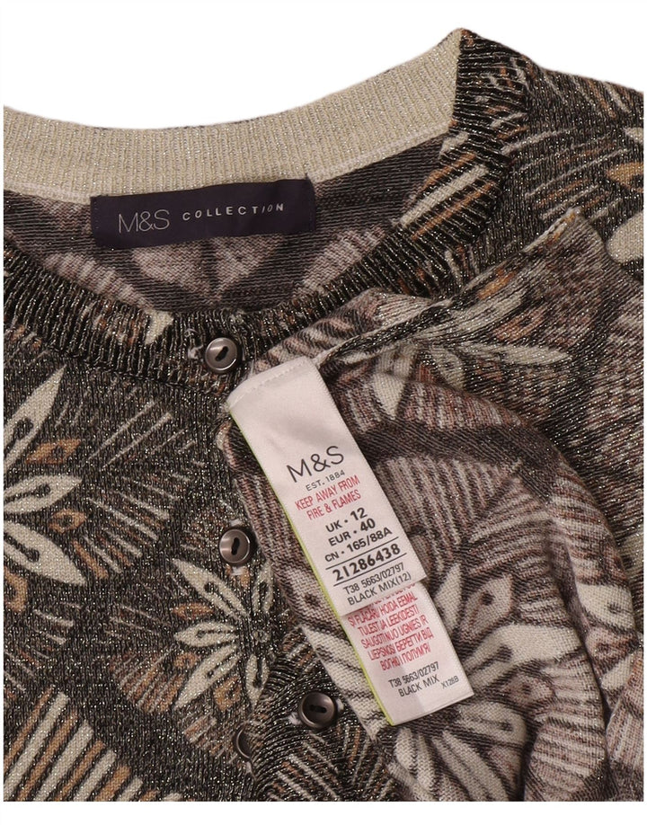 Marks & Spencer Dame Cardigan Sweater UK 12 Medium Grey Floral Viscose