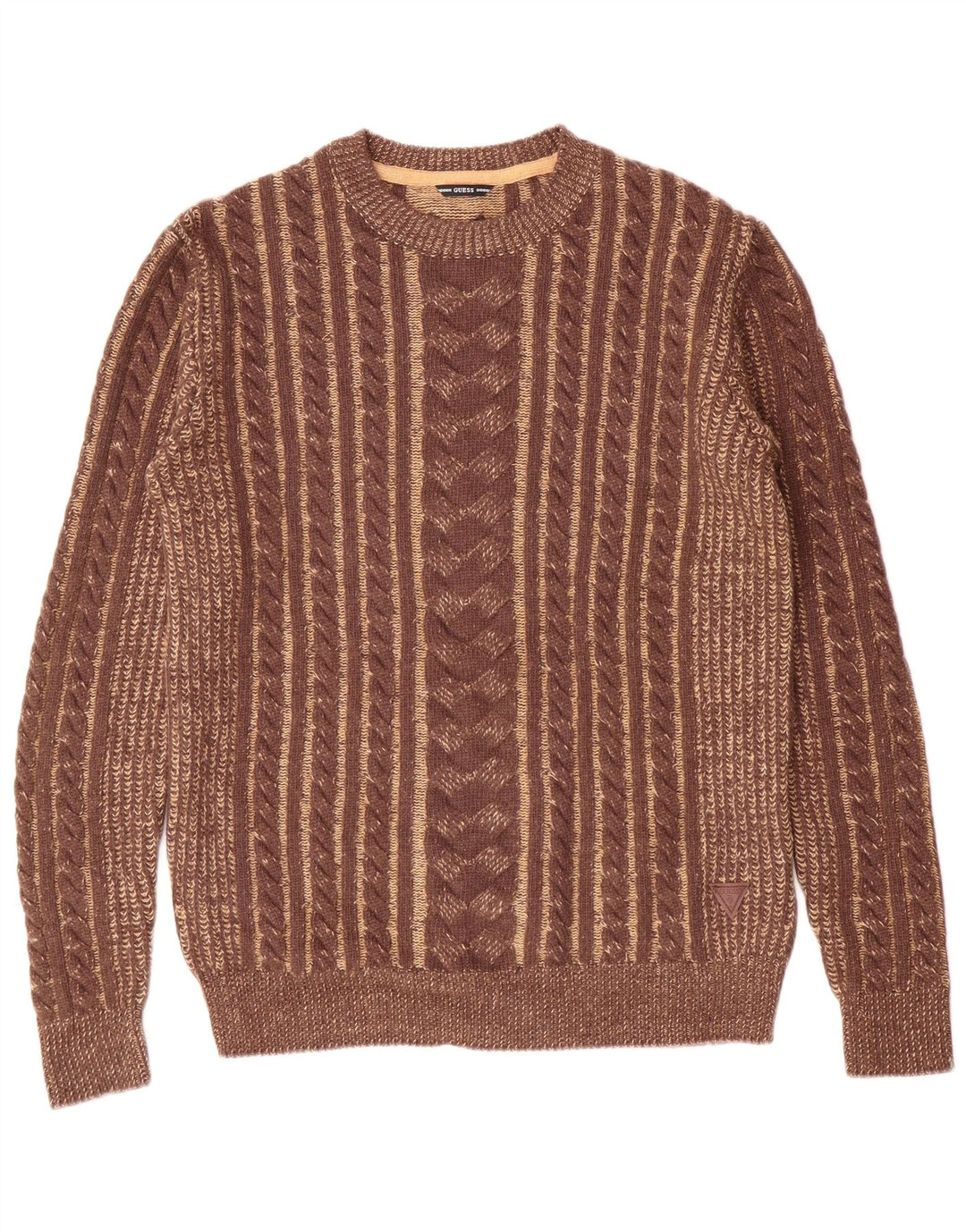 GUESS Herre sweater med rund hals, lille brun polyamid
