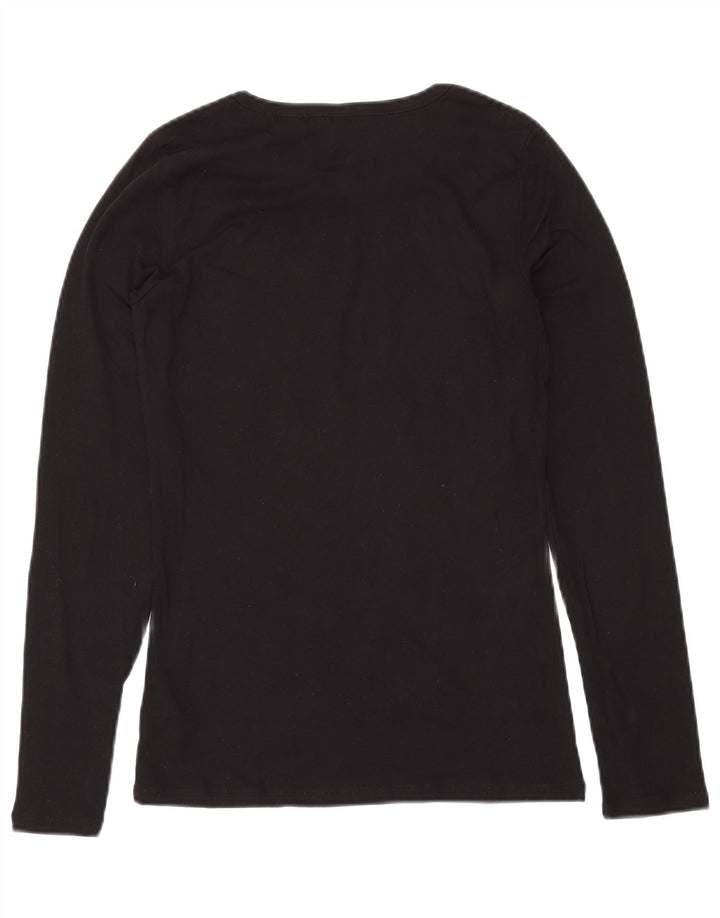 BENETTON Dame Top Langærmet UK 14 Stor Sort Bomuld