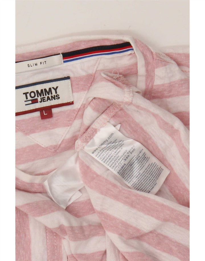 Tommy Hilfiger Herre T-Shirt Top Stor Pink Stribet Polyester