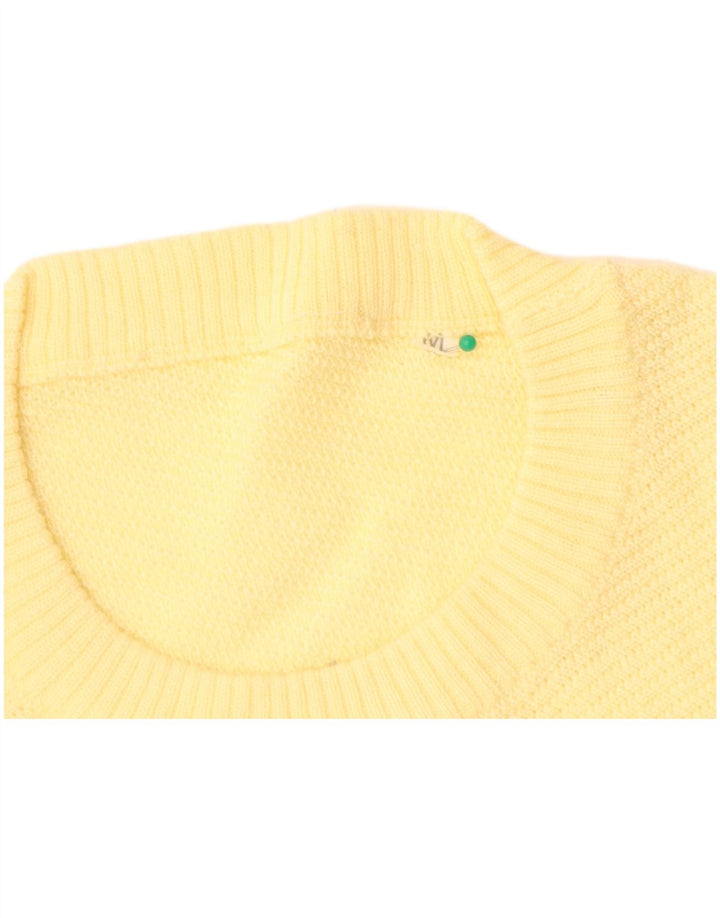 VINTAGE Dame sweater med rund hals DK 14 Medium Yellow Wool