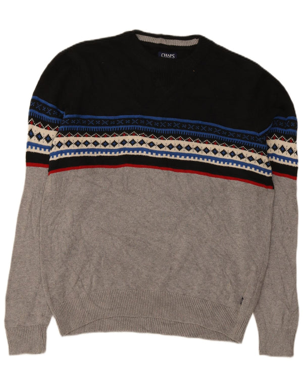 Chaps Herre Crew Neck Jumper Sweater Large Grey Fair Isle Bomuld