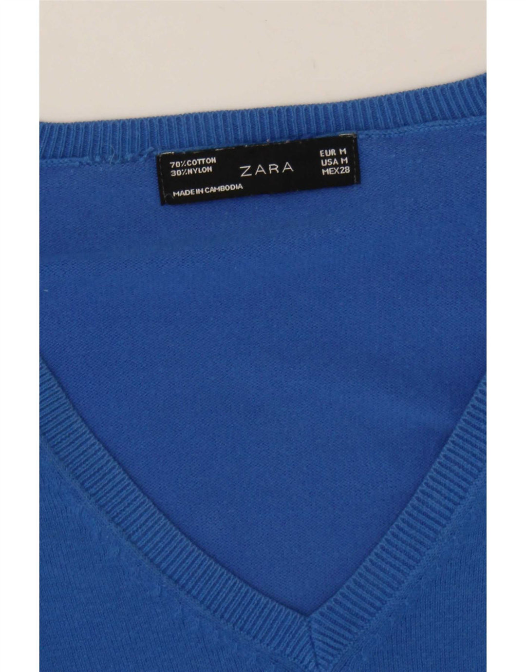 Zara Dame V-hals sweater UK 12 Medium Blue Bomuld