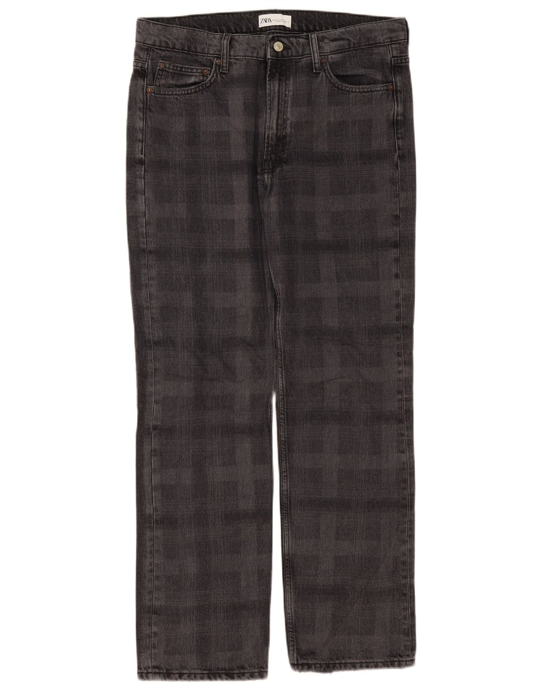 Zara Straight Jeans til kvinder EU 42 Large W32 L31 Grå ternet bomuld