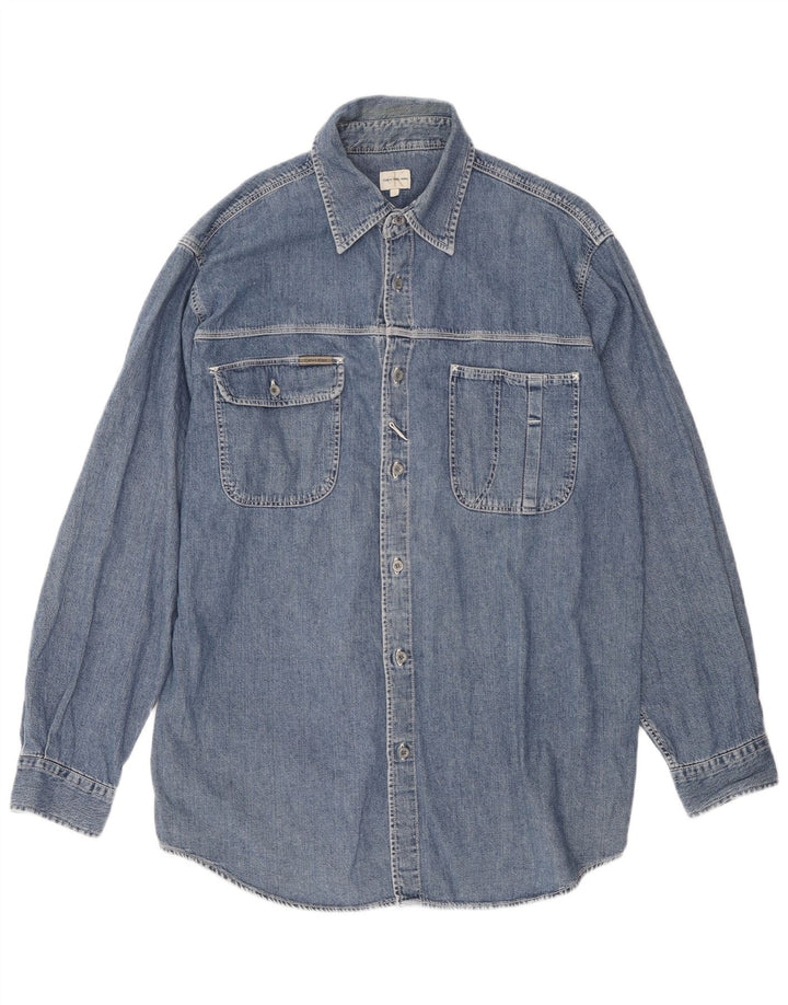 Calvin Klein Herre Denim Skjorte Stor Blå Bomuld