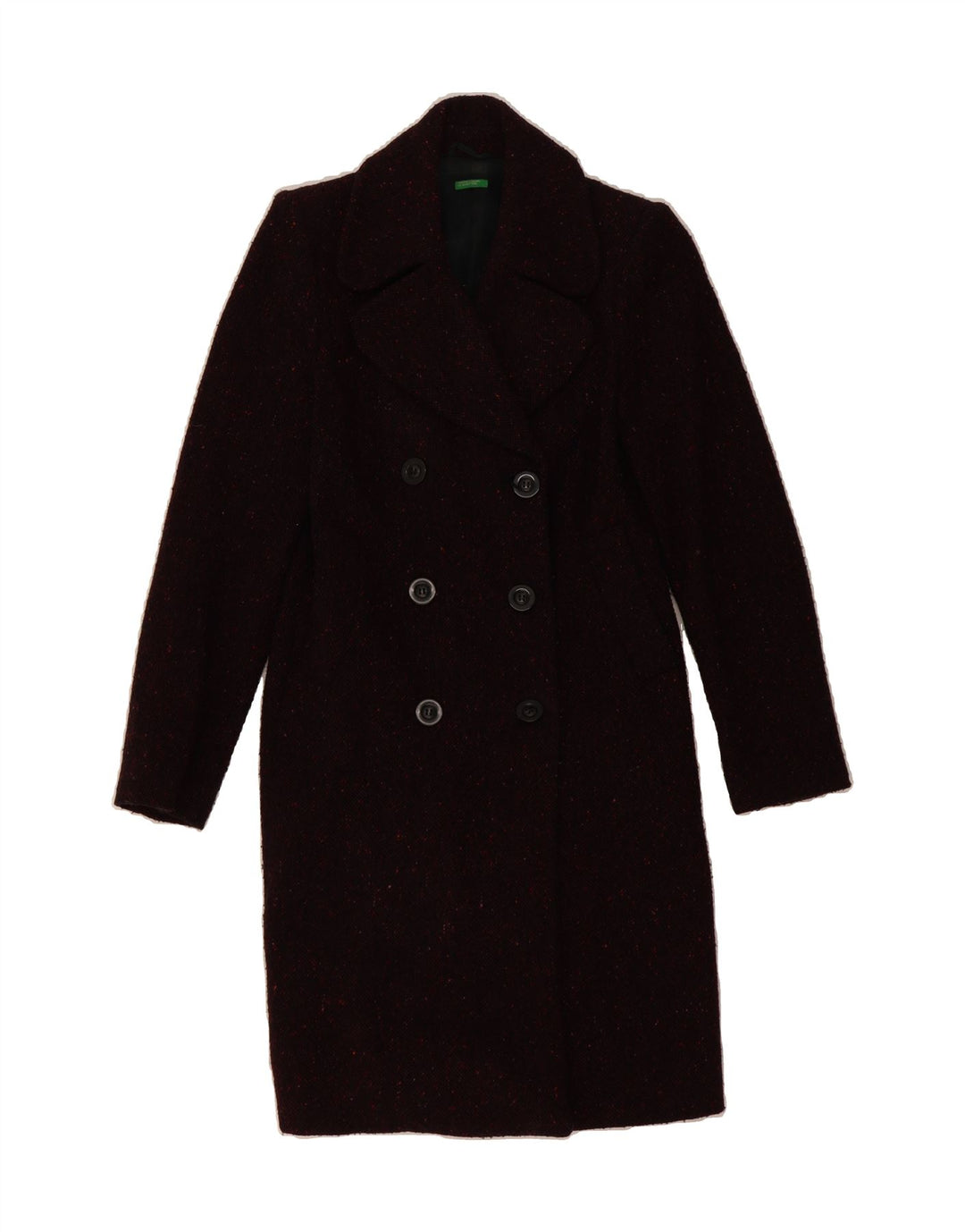 BENETTON Womens Double Breasted Coat IT 40 Small Burgundy Flecked Vintage Benetton and Second-Hand Benetton from Messina Hembry 