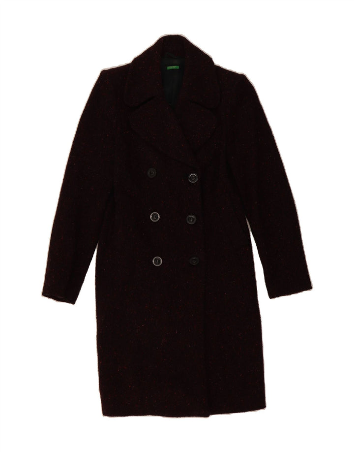 BENETTON Womens Double Breasted Coat IT 40 Small Burgundy Flecked Vintage Benetton and Second-Hand Benetton from Messina Hembry 