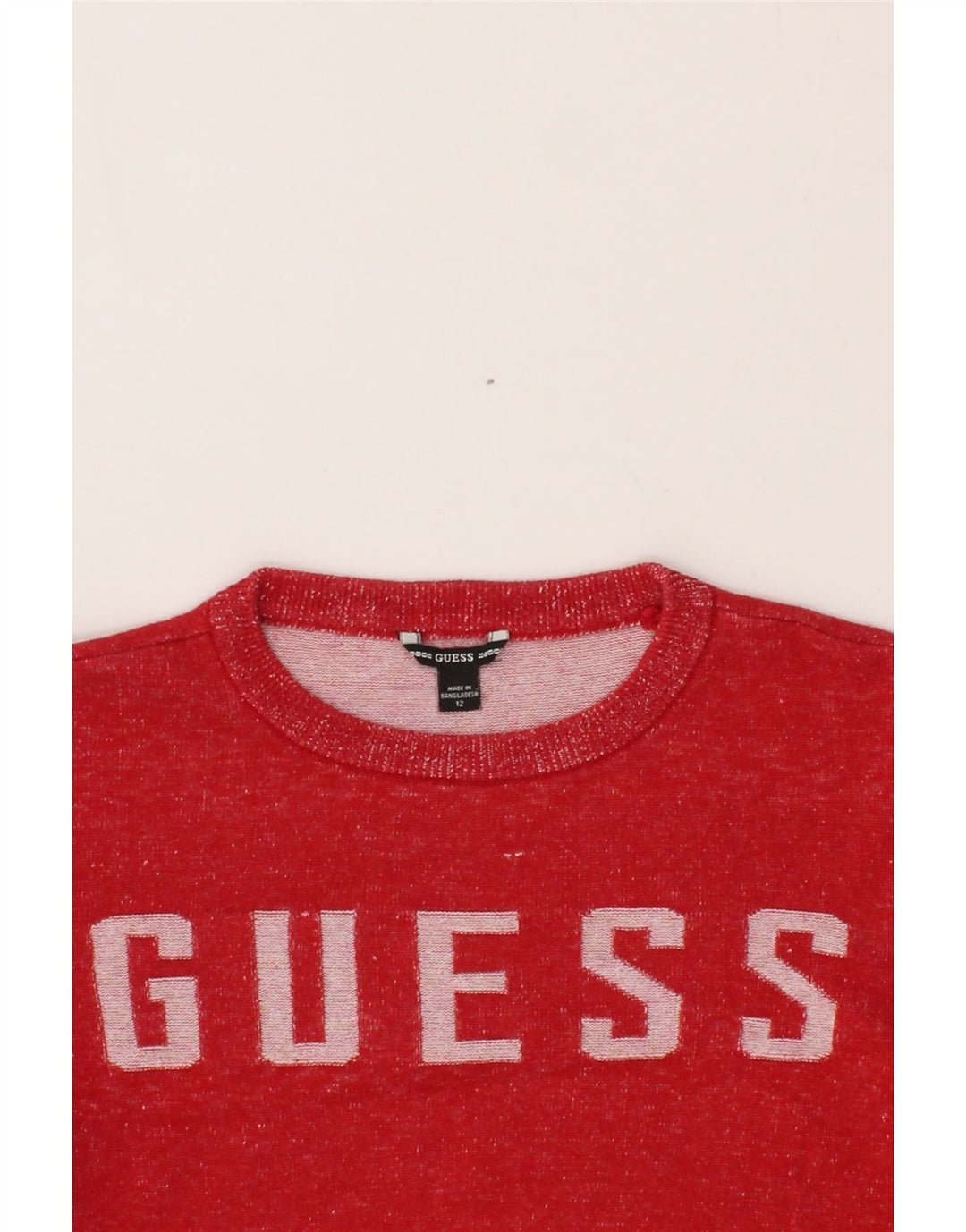 GUESS Boys Graphic Crew Neck Jumper Sweater 11-12 Years Red Vintage Guess and Second-Hand Guess from Messina Hembry 