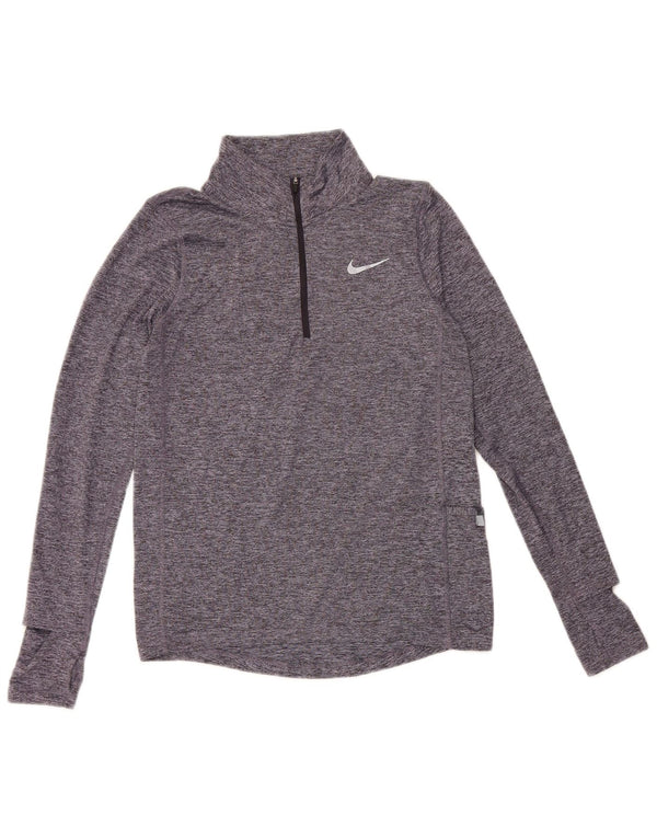 Nike Herre Dri Fit Top Langærmet med lynlåshals XS Blå Flecked Polyester