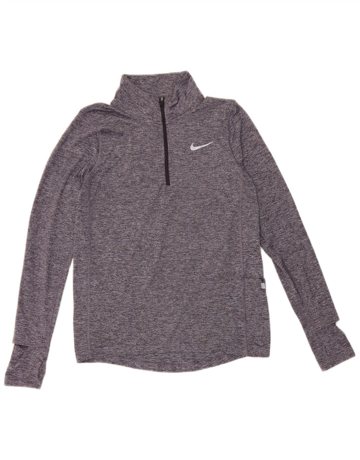 Nike Herre Dri Fit Top Langærmet med lynlåshals XS Blå Flecked Polyester