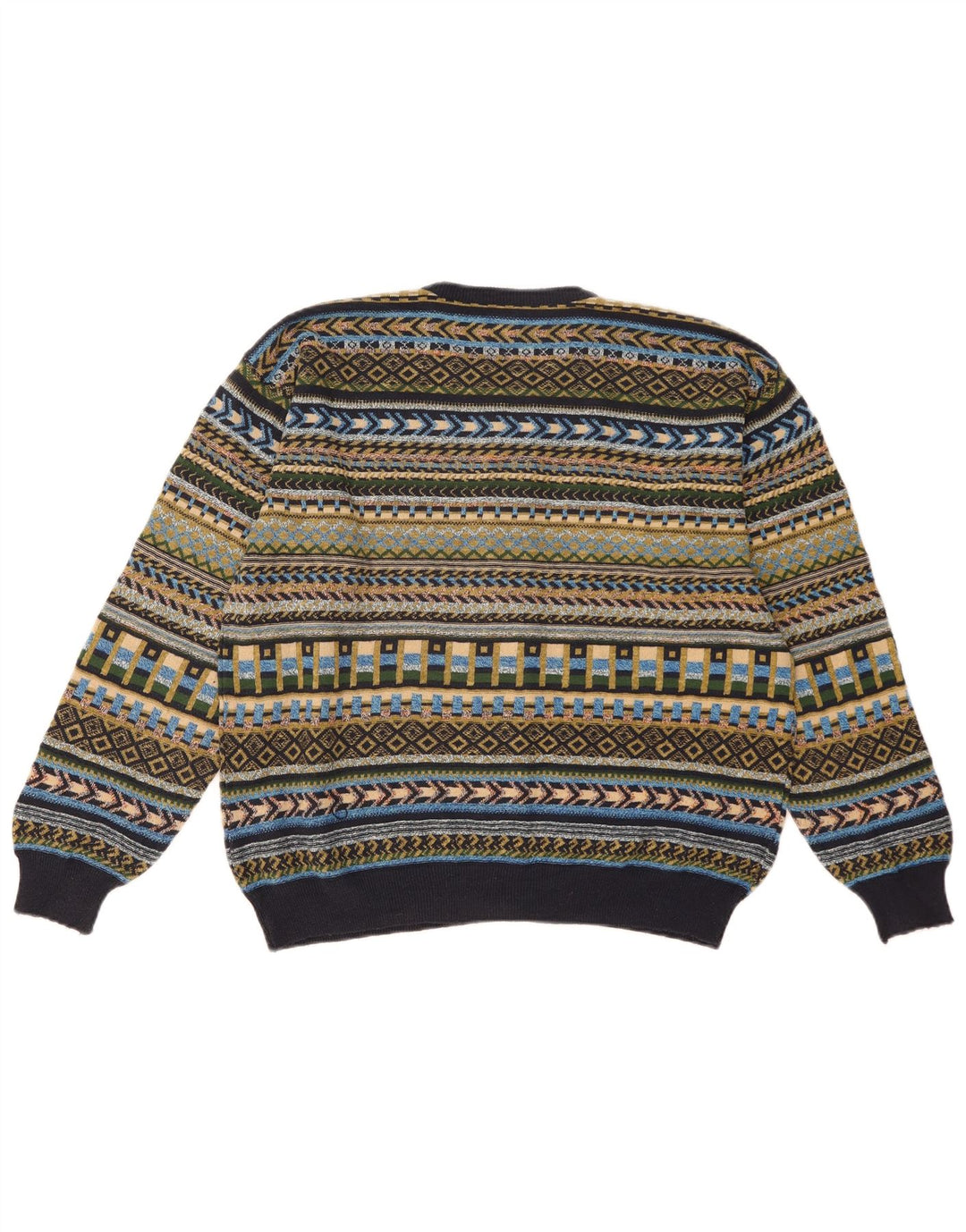 Vintage Dame Cardigan Sweater UK 16 Stor Flerfarvet Geometrisk