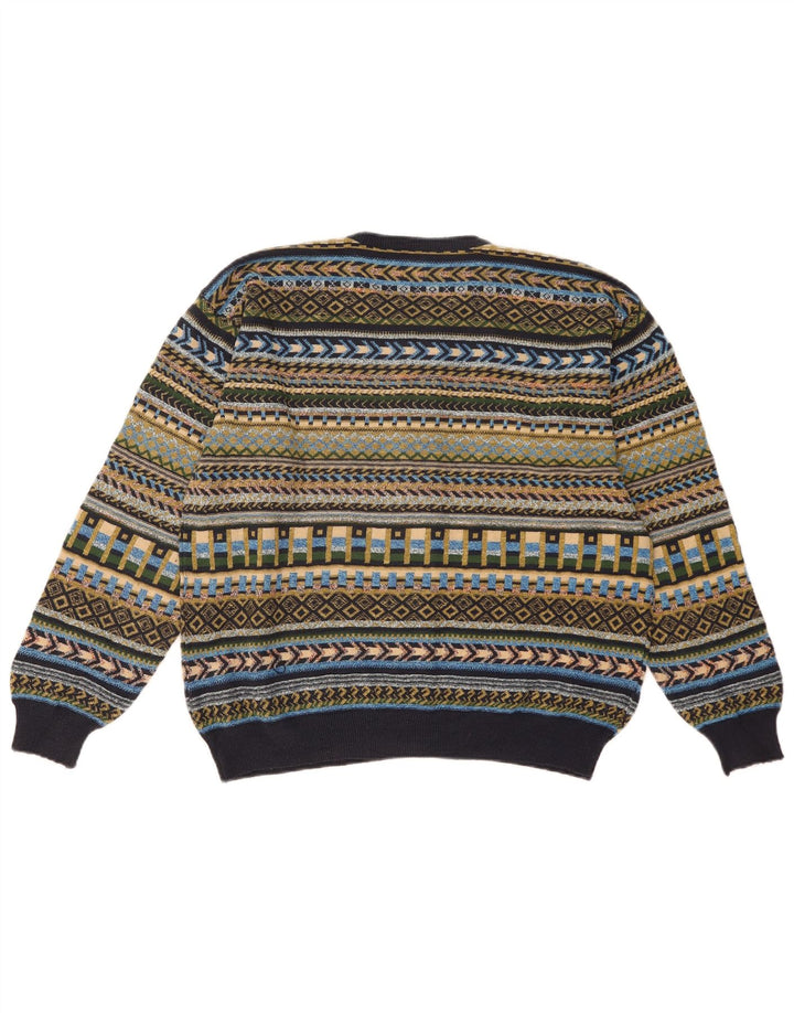 Vintage Dame Cardigan Sweater UK 16 Stor Flerfarvet Geometrisk