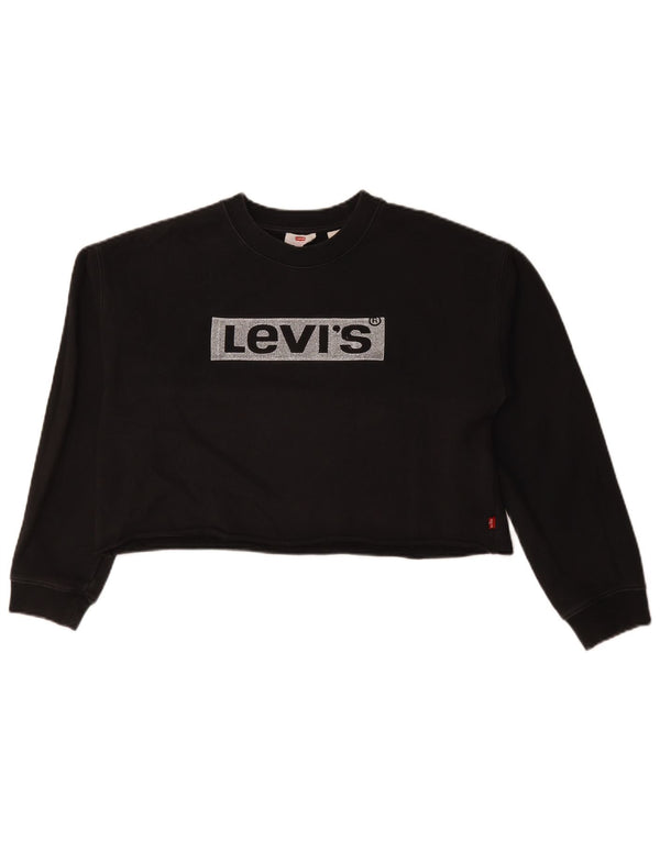 Levi's Womens Crop Oversized grafisk top Langærmet UK 10 Small Black