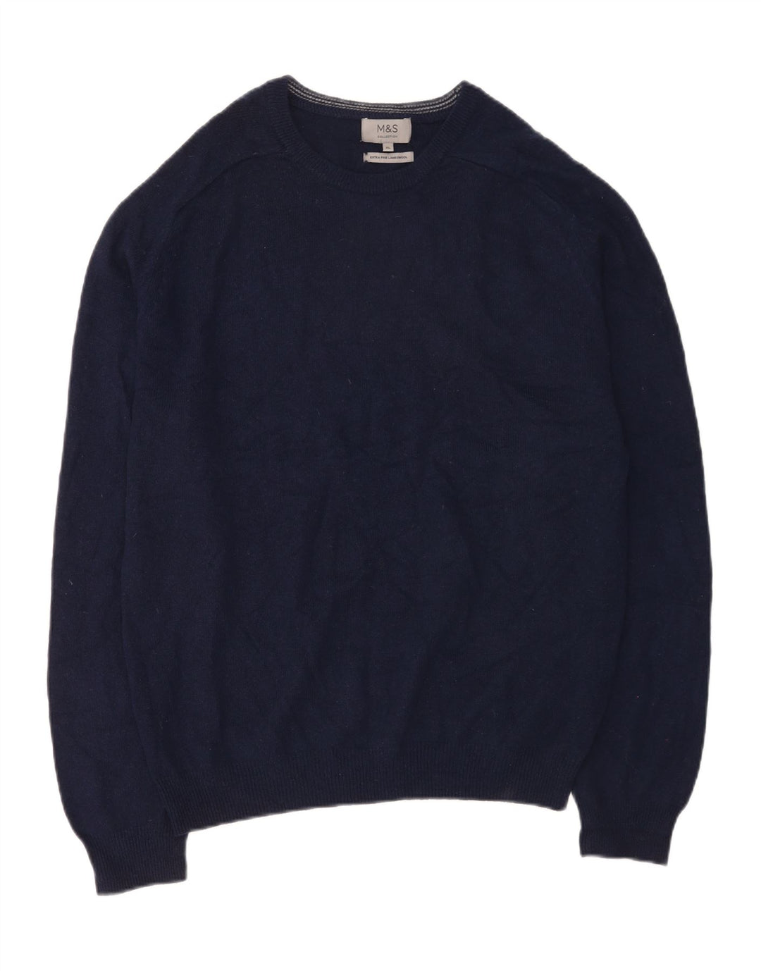 Marks & Spencer Herre sweater med rund hals XL marineblå lammeuld