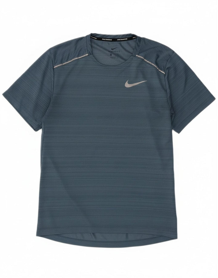 Nike herre Dri Fit T-shirt top lille blå stribet polyester
