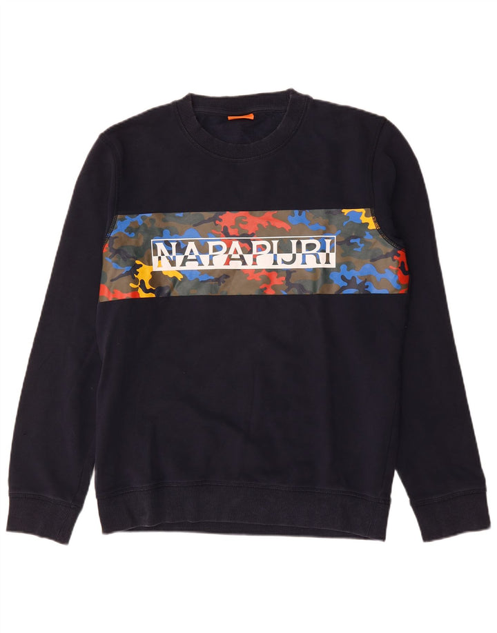 Napapijri Herre Grafisk Sweatshirt Jumper Medium Marineblå Camouflage Bomuld