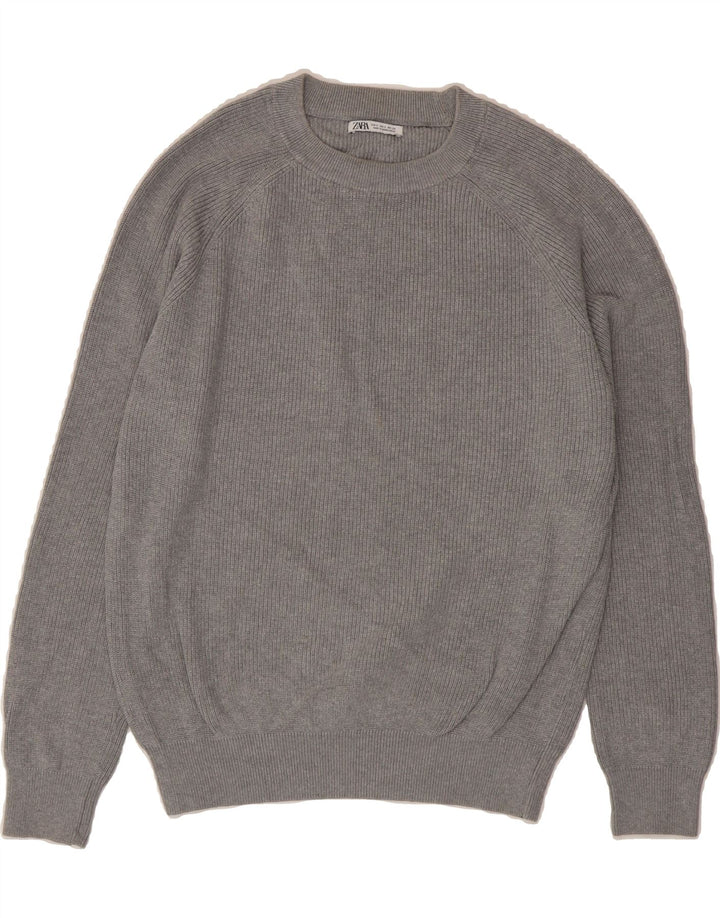 ZARA Mens Crew Neck Jumper Sweater Small Grey Vintage Zara and Second-Hand Zara from Messina Hembry 