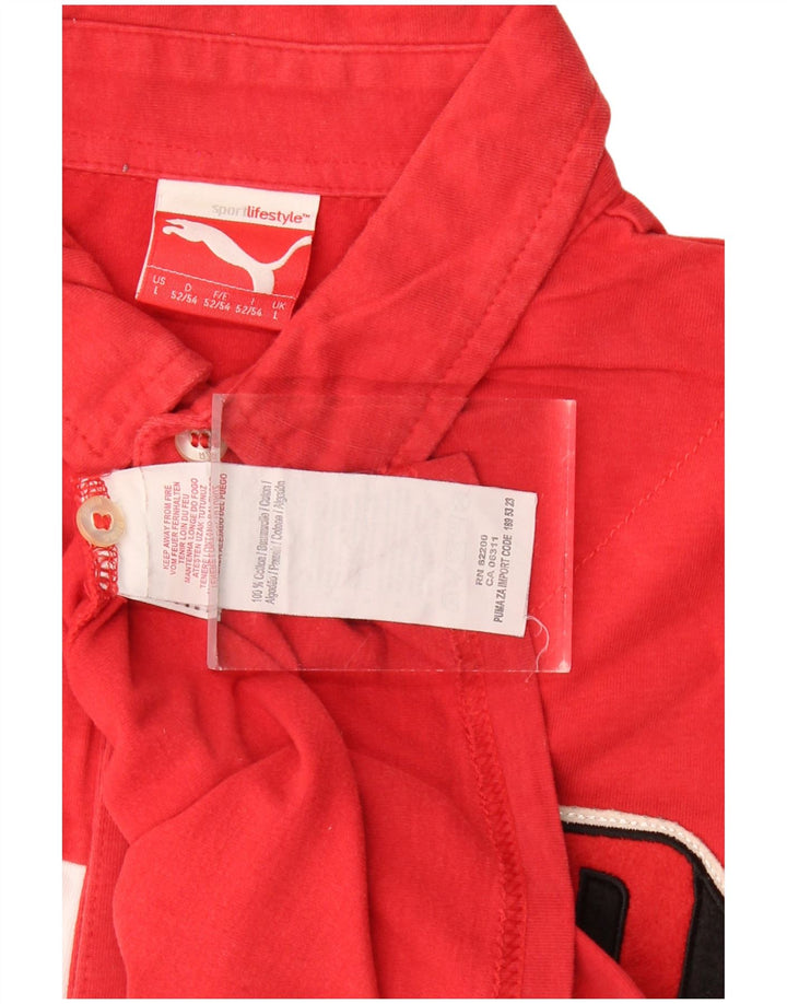 PUMA Mens Graphic Polo Shirt Large Red Colourblock Cotton