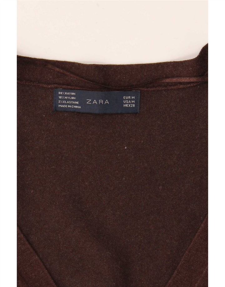 Zara Dame Cardigan Sweater UK 12 Medium Brown Rayon