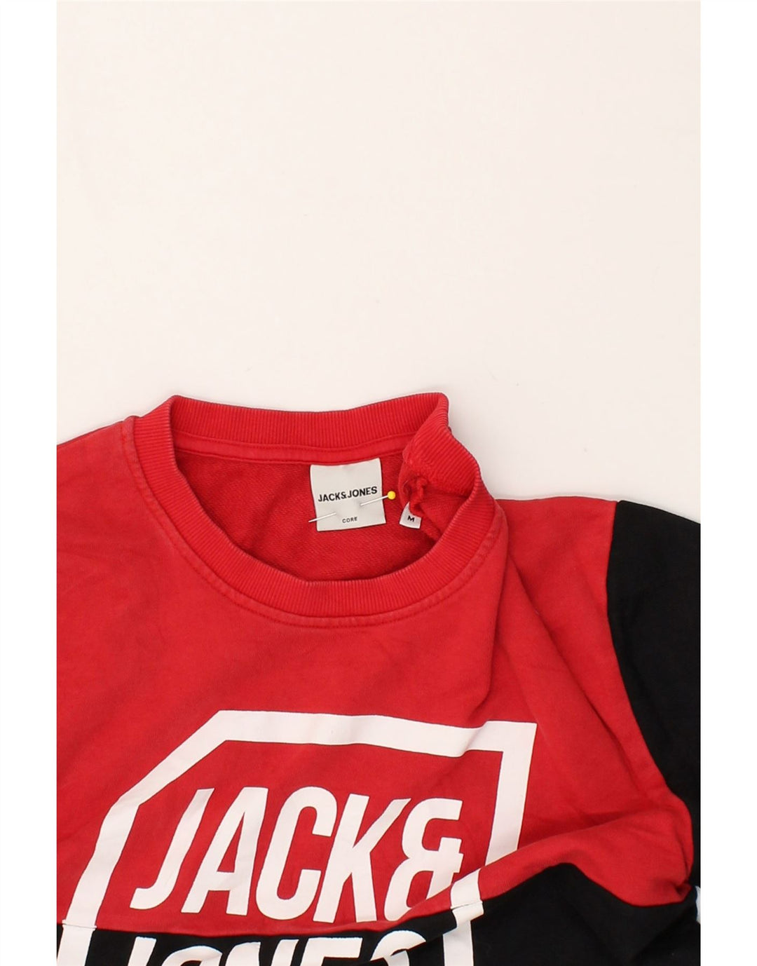 JACK & JONES Mens Graphic Sweatshirt Jumper Medium Red Colourblock Cotton | Vintage Jack & Jones | Thrift | Second-Hand Jack & Jones | Used Clothing | Messina Hembry 